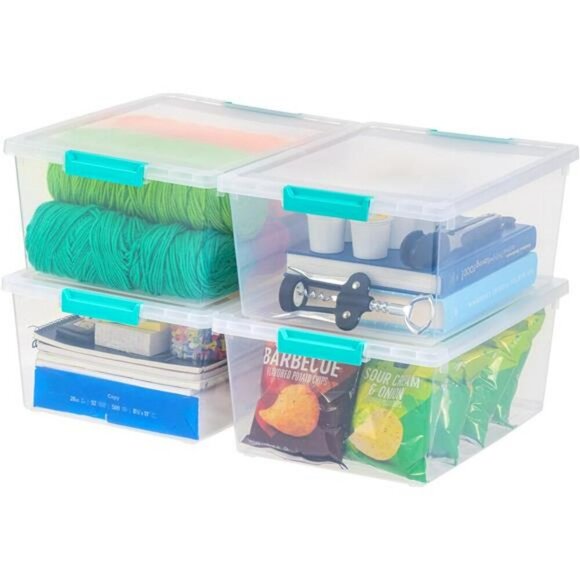 Clear Plastic Storage Bins with Lids 4 Pack Stackable Craft Organizer Box - Picture 1 of 7